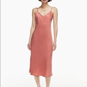 Wilfred (Aritzia) ONLY v-neck satin slip midi dress in rose